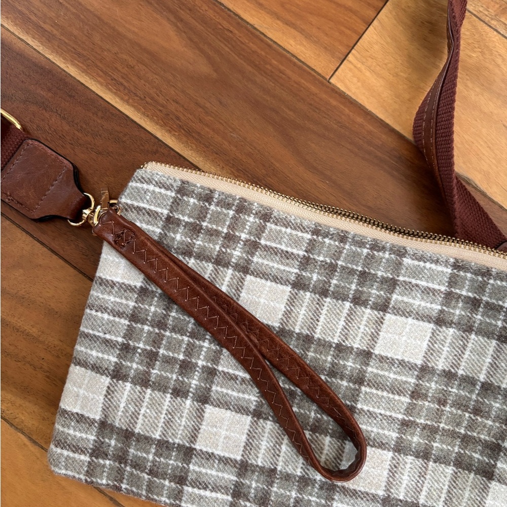 Elegant Brown and Cream Plaid Wristlet/Crossbody
